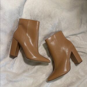 JustFab Tan Ankle Boots with Sleek Silhouette and Pointed Toe